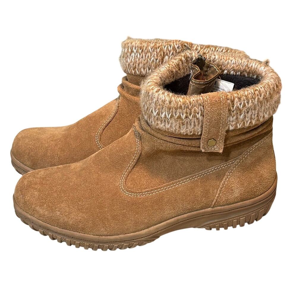 Khombu Laura Suede All Weather Chestnut Ribbed Knit Side Zipper Fall Boots 9
